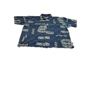 VinWD Sportswear Mens XXL Blue Tribal Tiki Print Button Down Shirt
Vintage